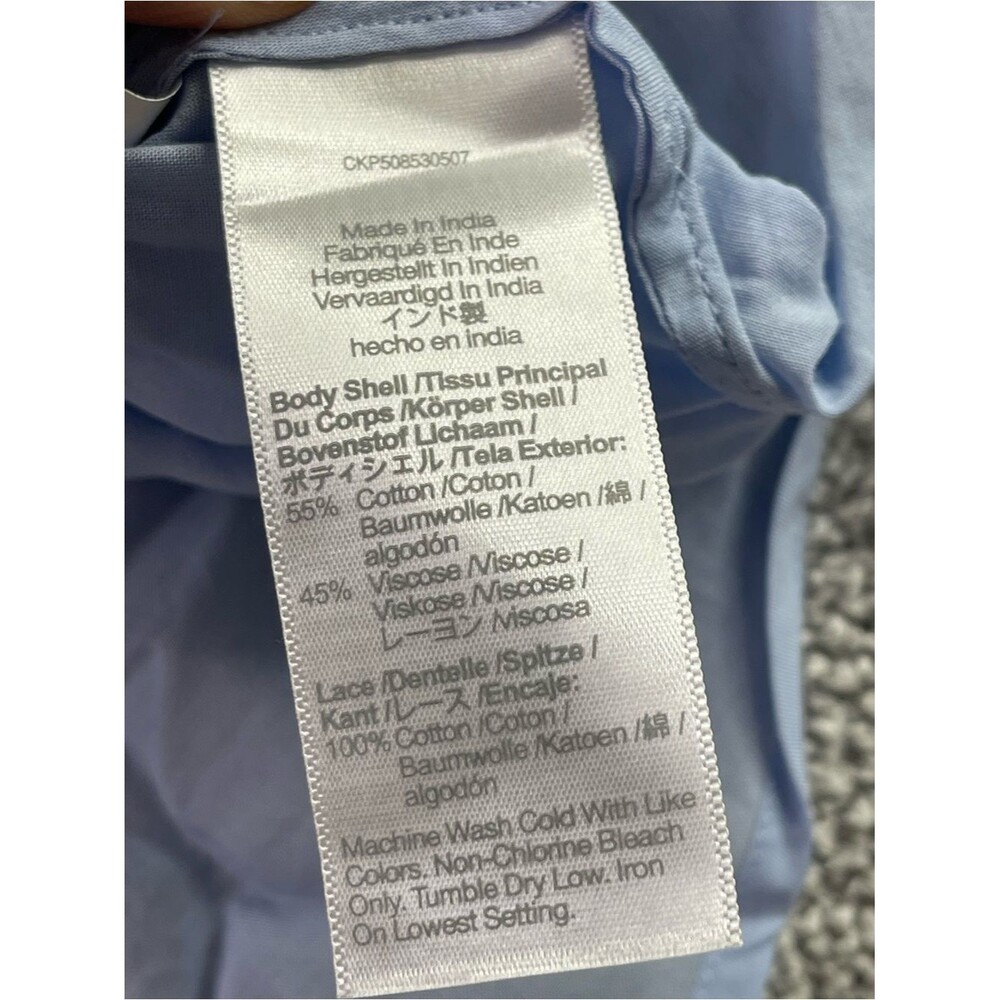 Madewell Shirred Crewneck Button-Up Top Women’s Medium Tranquil Blue Lightweight - Picture 9 of 10